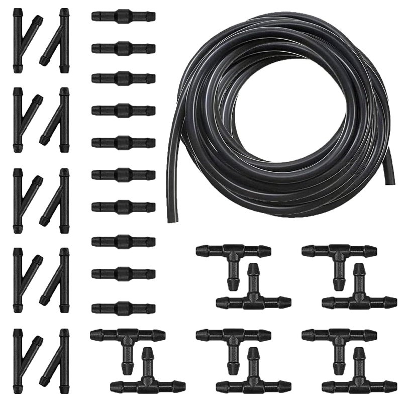 Tesnaao 30 PCS Car Windshield Washer Hose Kit  13.1Ft Washer Fluid Hose & T-type Y-type I-type Hose Connector  Connect Water Pump and Nozzle Mounting Kit  Universa Replace Accessories for Car (Black) - Image 1
